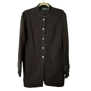 Ralph Lauren Vintage Long  Black Knit Silver Button Military Jacket | Size L